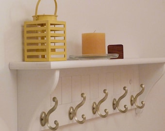 Perchero moderno para entrada, estante de pared para dormitorio, estante de baño, toallero con 5 ganchos de níquel mate, perchero con estante