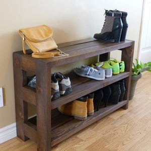 Shoe Storage Bench Seat With Reclaimed Wood Top Boot Rack for