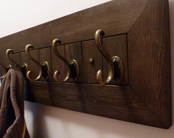 Entryway, Hallway or Mudroom Coat Rack with Antique Brass Hooks, Wall Coat Rack, Rustic Coat Rack