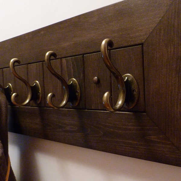 Entryway, Hallway or Mudroom Coat Rack with Antique Brass Hooks, Wall Coat Rack, Rustic Coat Rack