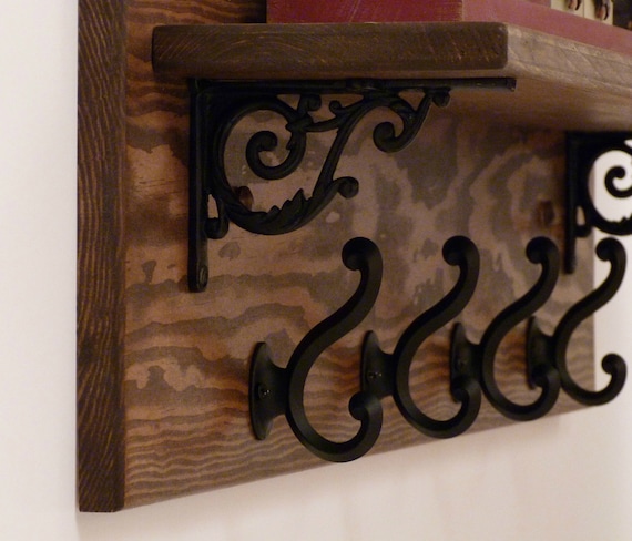 Rustic Entryway Hallway Or Mudroom Coat Rack 4 Wrought Iron Rustic Entryway Hallway Or Mudroom Coat, Wrought Iron Coat Rack With Hooks And Shelves