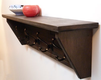 Moderne en rustieke kapstok met plank, massief grenen, 4 haken