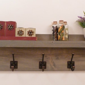 Entryway, Hallway or Mudroom Coat Rack with Antique Bronze Hooks, Wall Coat Rack, Coat Rack with Shelf, Rustic Coat Rack
