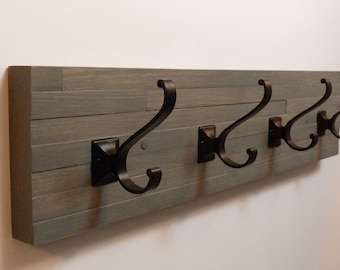 Modern and Rustic Entryway Coat Rack 24 Inches/4 hooks, Wall Coat Rack, Bathroom Towel Rack, Rustic Coat Rack, Antique Grey