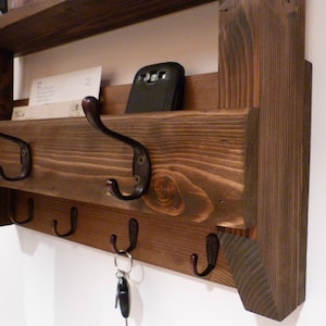 Rustic Pine Entryway Coat Rack with Shelf, Oil Rubbed Bronze Hooks