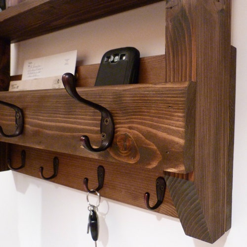 Wall Coat Rack / Mail Organizer / Key Hanger / Rustic Shelf Etsy