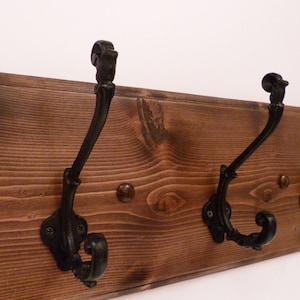Entryway, Bathroom or Bedroom Rack 18 Inches/3 Rustic black hooks, Wall Coat Rack, Bathroom Towel Rack, Rustic Coat Rack, Dark Walnut