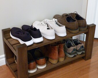 Scarpiera In Legno HOOBRO Per 16 Coppie - Scaffale A 8 Livelli Con Ganci, Marrone Rustico, 50x28x113 Cm