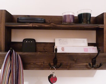Rustic Pine Entryway Coat Rack with Shelf and Hooks
