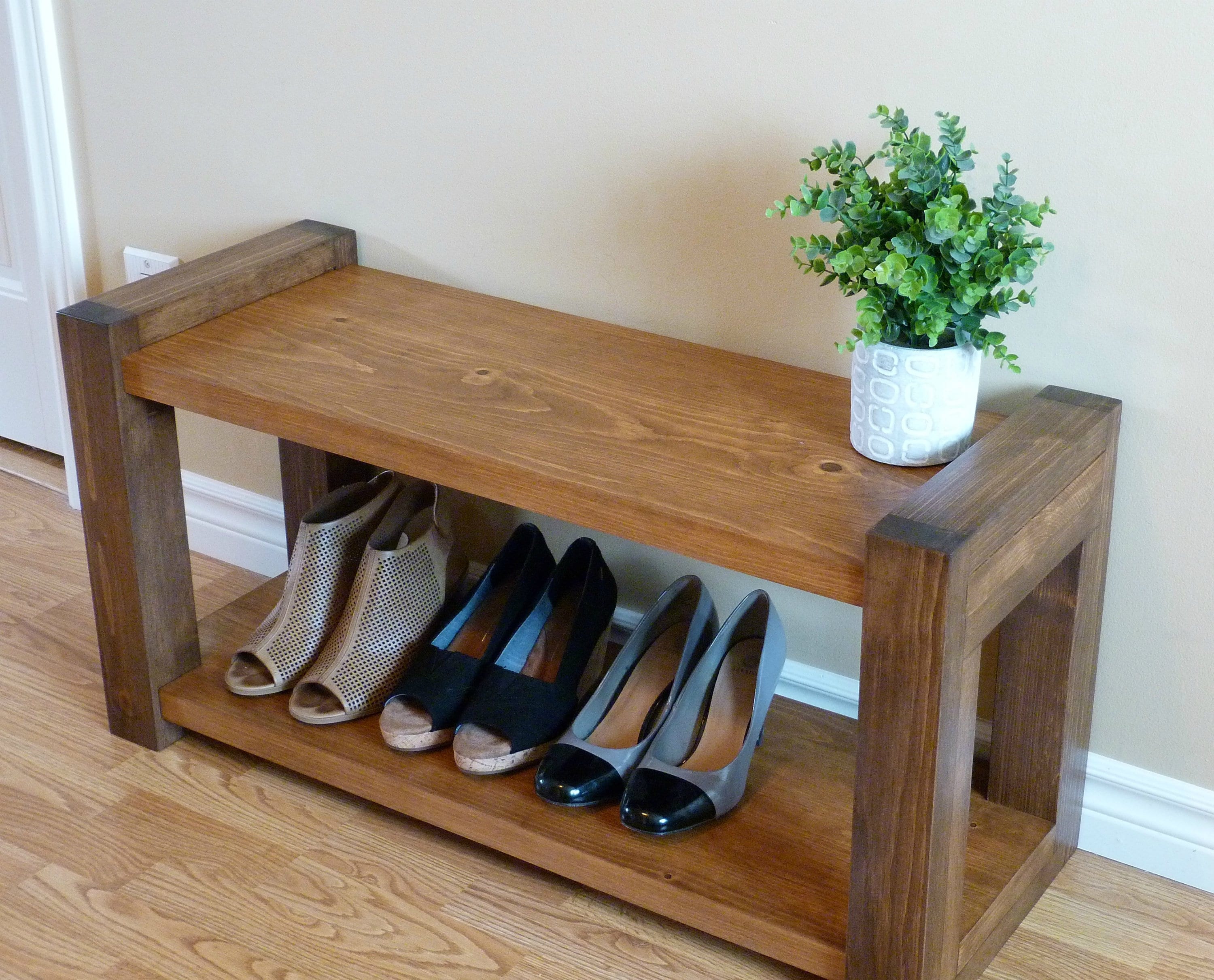 Hallway Mud Room Foyer Bench 36 Inch with Two Shoe Shelves 