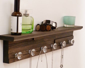 26 inches/6 knobs Jewelry Organizer With Shelf, Necklace Holder, Bracelet Holder, Expresso
