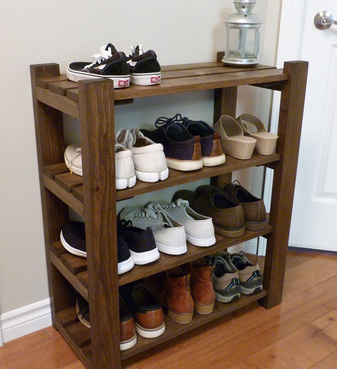 4-tier Solid Pine Wood Shoe Rack, Entryway Storage Organizer, Multiple ...