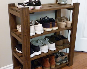 4-Tier Solid Pine Wood Shoe Rack, Entryway Storage Organizer, Mutiple Length Options