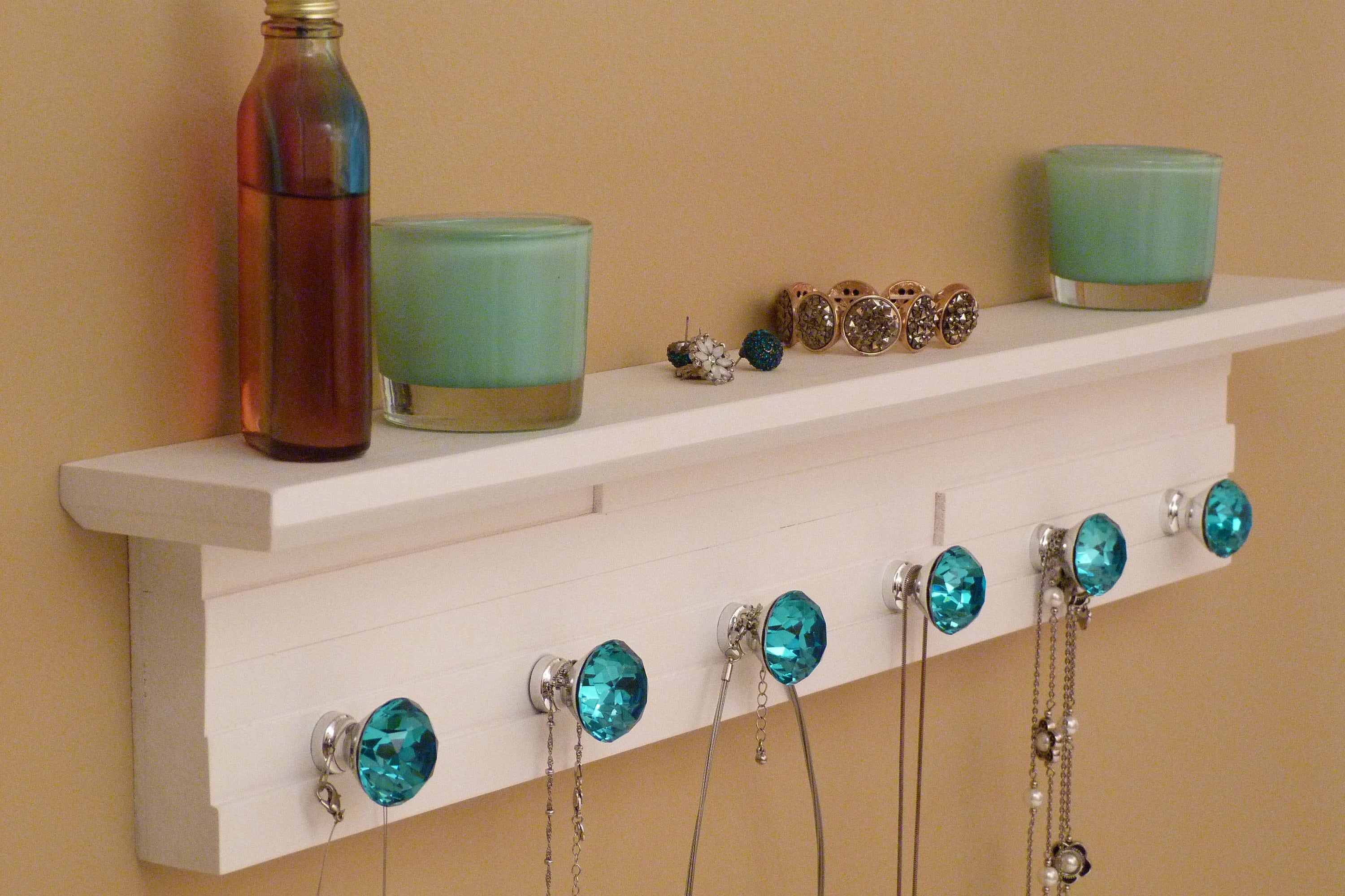 26 inches/6 knobs Jewelry Organizer With Shelf, Necklace Holder, Bracelet Holder, White