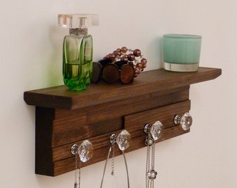 Organizador de joyas de 18 pulgadas/4 perillas con estante, soporte para collares, soporte para pulseras