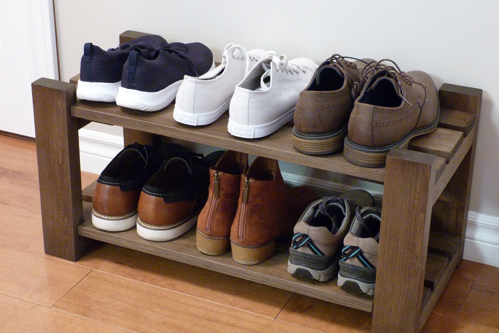 2-level Solid Pine Shoe Rack, Entryway Storage, Mutiple Length Options ...