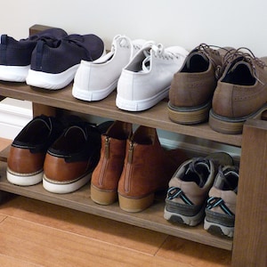 2-level Solid Pine Shoe Rack, Entryway Storage, Mutiple Length Options ...