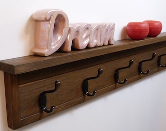 Solid Pine Coat Rack with Shelf, Farmhouse Entryway Organizer