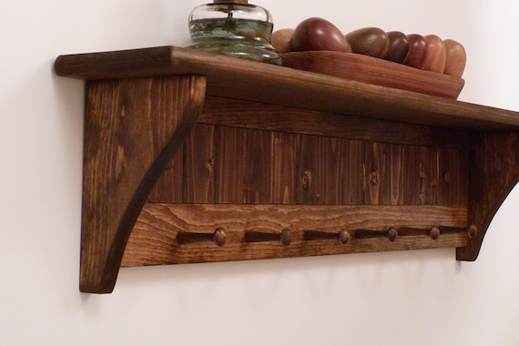 Entryway Coat Rack Wood Wall Shelf 35 Inches With Pegs Coat Rack With Shelf Rustic Coat Rack Etsy