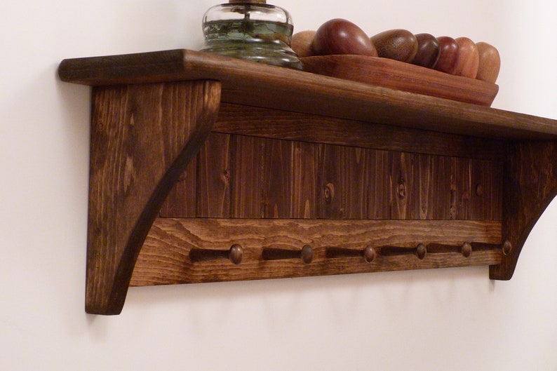 Entryway Coat Rack Wood Wall Shelf 35 Inches With Pegs Coat Etsy