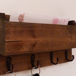 Mail Organizer Wall, Mail Rack, Entryway Organizer, Key Holder, Rustic Key Rack, Mail and Key Holder, Mail and Key Organizer, Dark Walnut