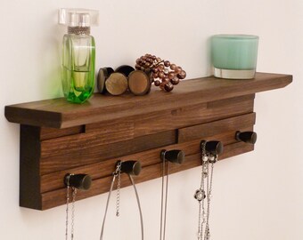 22 inches/5 knobs Jewelry Organizer With Shelf, Necklace Holder, Bracelet Holder, Dark Walnut