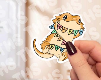 Pegatina de dragón barbudo de cumpleaños