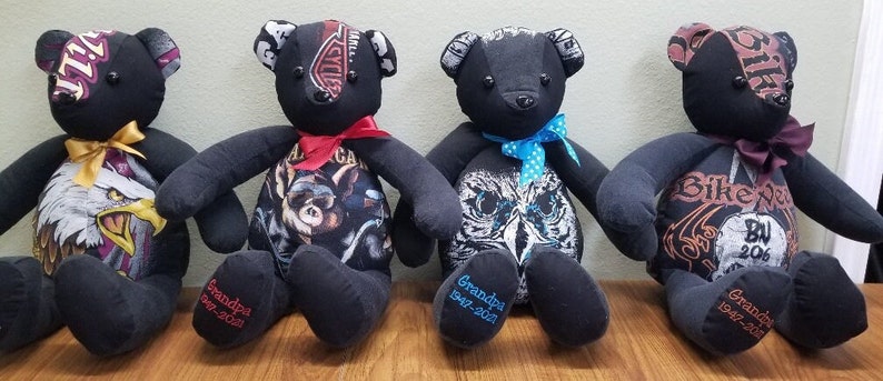 These were made for a customer and is only to show an example of a memory bear.