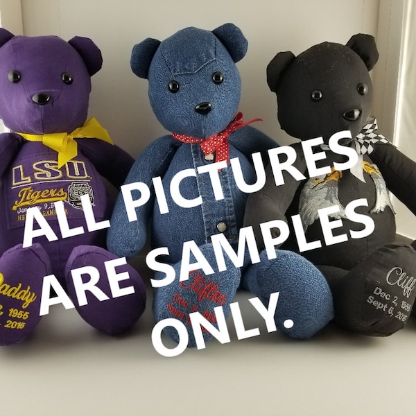 CUSTOM ORDER ONLY - Memory Bear from a loved one's clothing