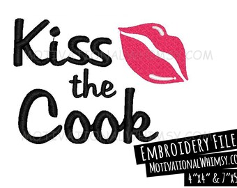 Kiss The Cook Funny Machine Embroidery Design | Lips BBQ Cooking Chef Baking Apron Towel Design | Adult Humor Pattern | Instant Download
