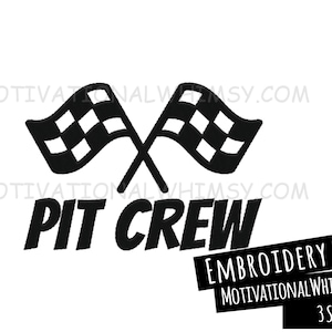 Pit Crew Maschinenstickdateien | Rennsport-Design | Karierte Flagge | Rennpiste Dirt Track Mechaniker | Auto LKW Fahrrad Motorrad Rennfahrer