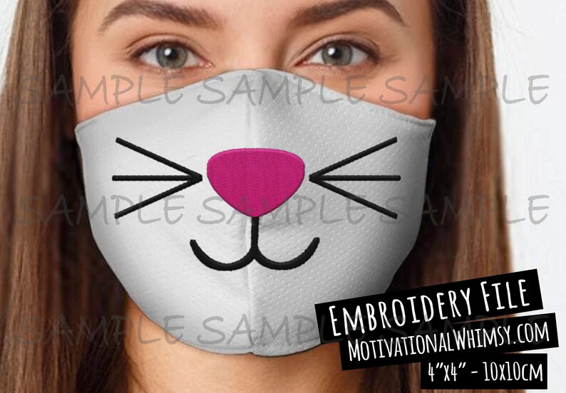 Machine Embroidery Kitty Cat Face 4x4 Loop Embroider a Animal Mask Pink Nose and Whiskers zip pes xxx jef exp vip dst. hus vp3 File image 1