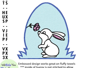 Embossed Easter Bunny Smelling Flower Embroidery Files Holiday Egg Hunt Mothers Day Gift For Her Knock Down Satin Stitchery Instant Download