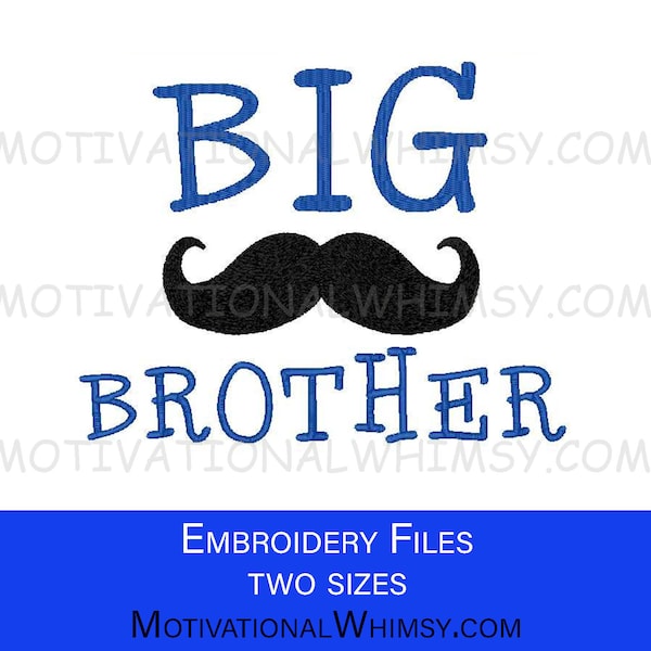 Big Brother Machine Brodery Design | Moustache Nouveau cadeau de baby shower Annonce bébé | T-shirt Bib Couverture Design | Téléchargement instantané