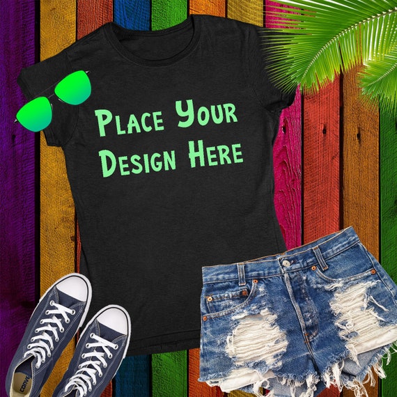 Download Womens T Shirt Mockup Black Fitted Boyfriend Shirt Rainbow Etsy