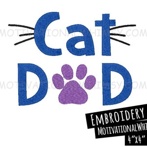 Cat Dad Embroidery Design | Funny Fur Baby Kitty Paw Print Silhouette | Machine Embroidery Saying | Apron Towel T-Shirt Hat Design Download