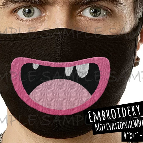 Machine Embroidery Monster Smile 4"x4" Loop | Embroider a Funny Mask | Toothless Laughing Mouth | zip pes xxx jef exp vip dst. hus vp3 File