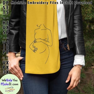 Pliki do haftu maszynowego dla kobiet w ciąży Minimalistyczna grafika liniowa dla mam Bean Stitch Nowa mama Ogłoszenie o macierzyństwie Prezent na baby shower Pobierz