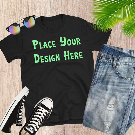 Download Gilden 64000 Black T Shirt Mockup Unisex Men S Etsy