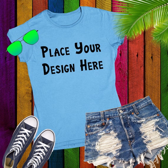 Download Womens T Shirt Mockup Aqua Fitted Boyfriend Shirt Rainbow Etsy