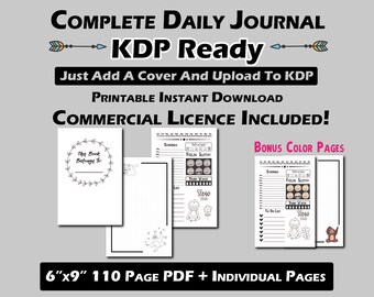 Sloth Planner KDP Ready Daily Complete 6"x9" Interior / Publish Low Content Books / Printable Journal / Dot Grid / To do List Download