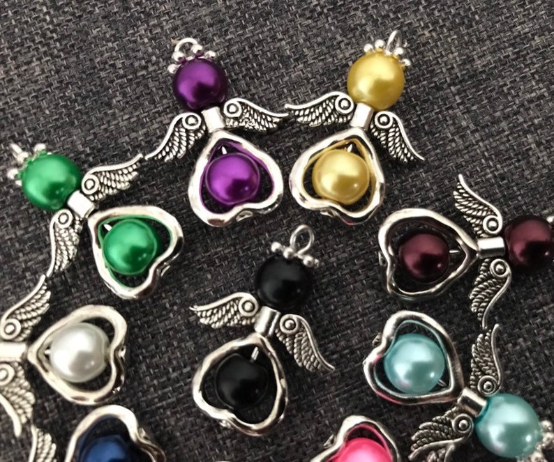 10 X Angel Charms..angel Wings. Pearl Bead Angels.christening.baby