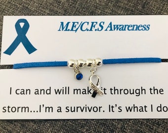 ME. CFS. Awareness bracelet. Awareness bracelet.Gift for M.E. sufferer.suede bracelet. Awareness ribbon charm brace
