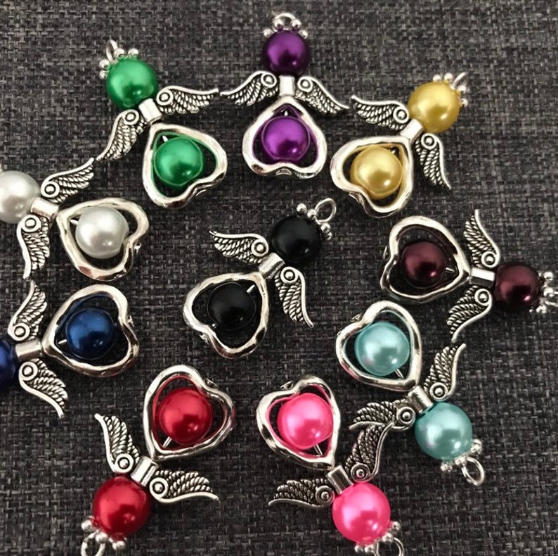 10 X Angel Charms..angel Wings. Pearl Bead Angels.christening.baby