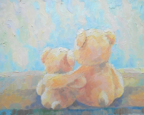 teddy bear oil painting