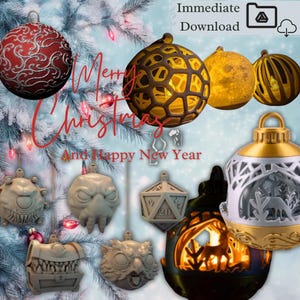 Paquete de adornos para árbol de Navidad / Archivo STL imprimible en 3D / Adorno de iluminación navideña / Figura para impresión 3D / Adorno de vela de té