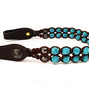 Handmade Shamballa Double Row Browband - All Lake Blue Crystals. Sizes: Small Pony, Pony, Cob, Full, X Full, XX Full