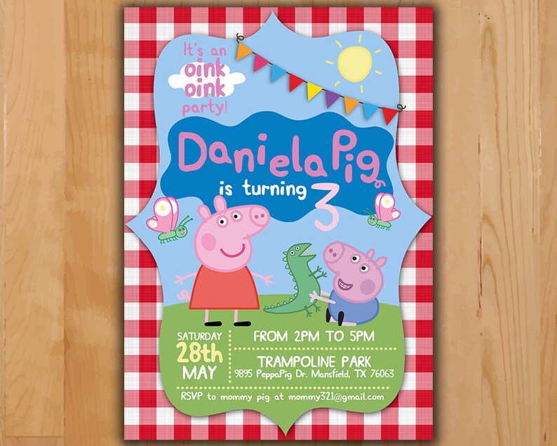Peppa Pig Invitation Peppa Pig Birthday Invitation Peppa Etsy