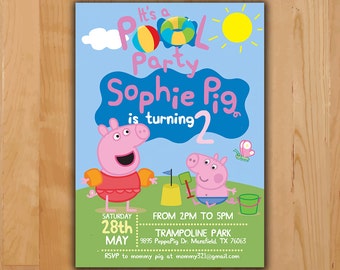 Peppa Pig Invitation - Peppa Pig Summer Party Invitation - Peppa Pig Birthday Pool Party Invite - Boy Girl Birthday Printable invite