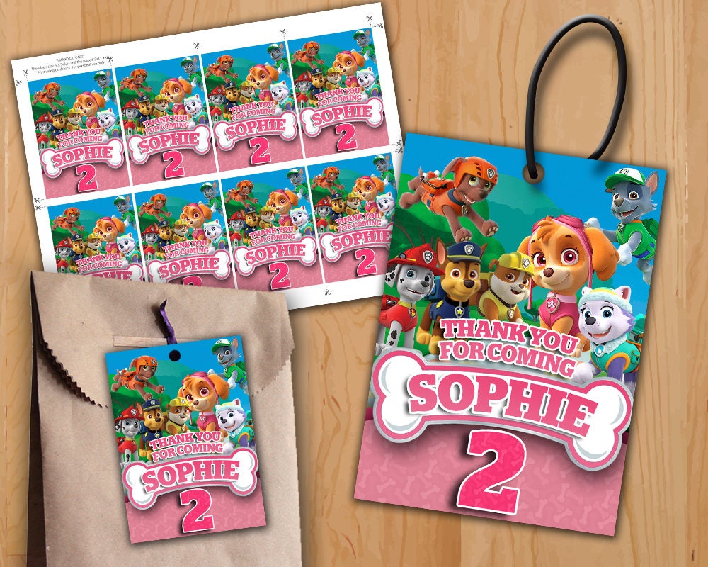Paw Patrol Birthday Favor Tag PERSONALIZED Paw Patrol Skye | Etsy
